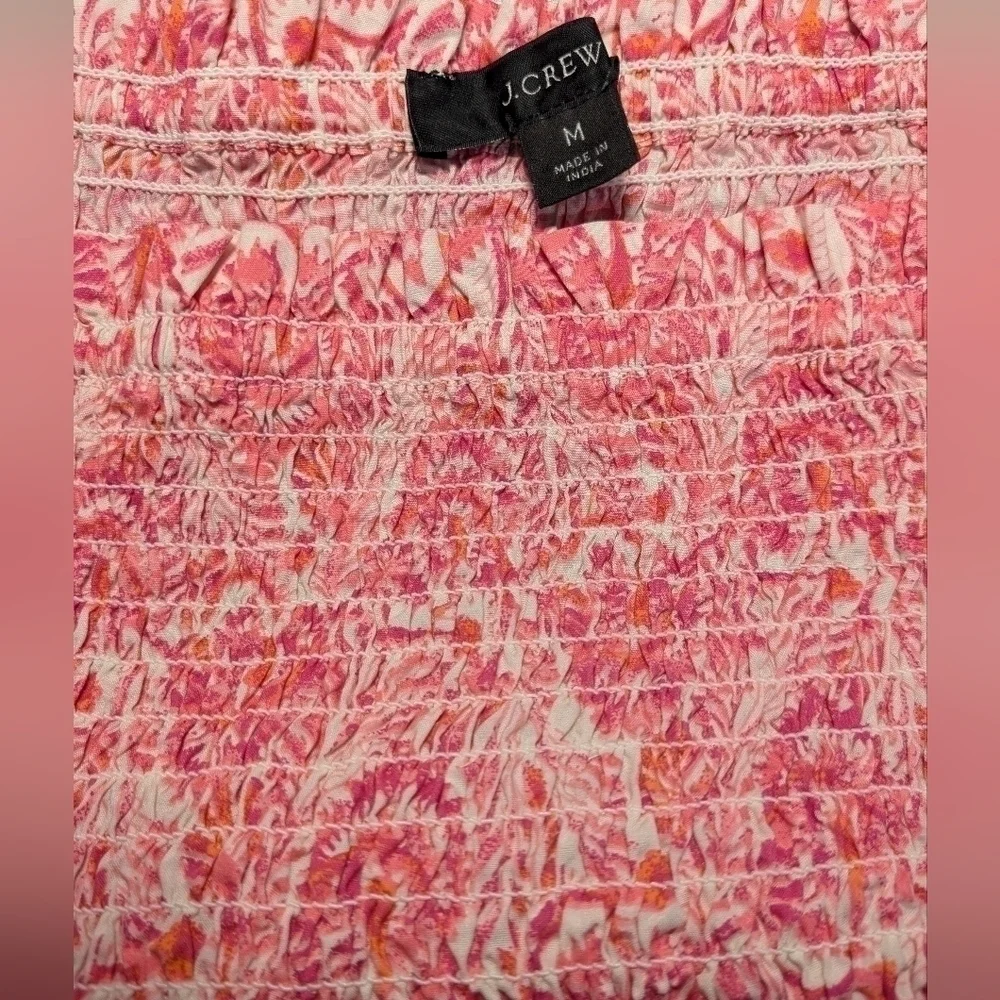 J. Crew Pink Floral Smocked Square Neckline Puff Sleeve Flowy Poplin Mini Dress